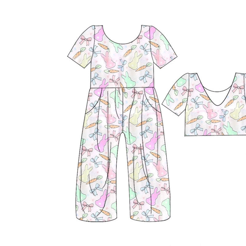 Preorder(moq 5) Baby Girls Colorful Rabbits Carrots Pockets Pants Easter Jumpsuits