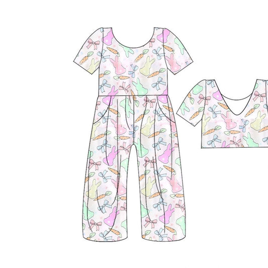 Preorder(moq 5) Baby Girls Colorful Rabbits Carrots Pockets Pants Easter Jumpsuits