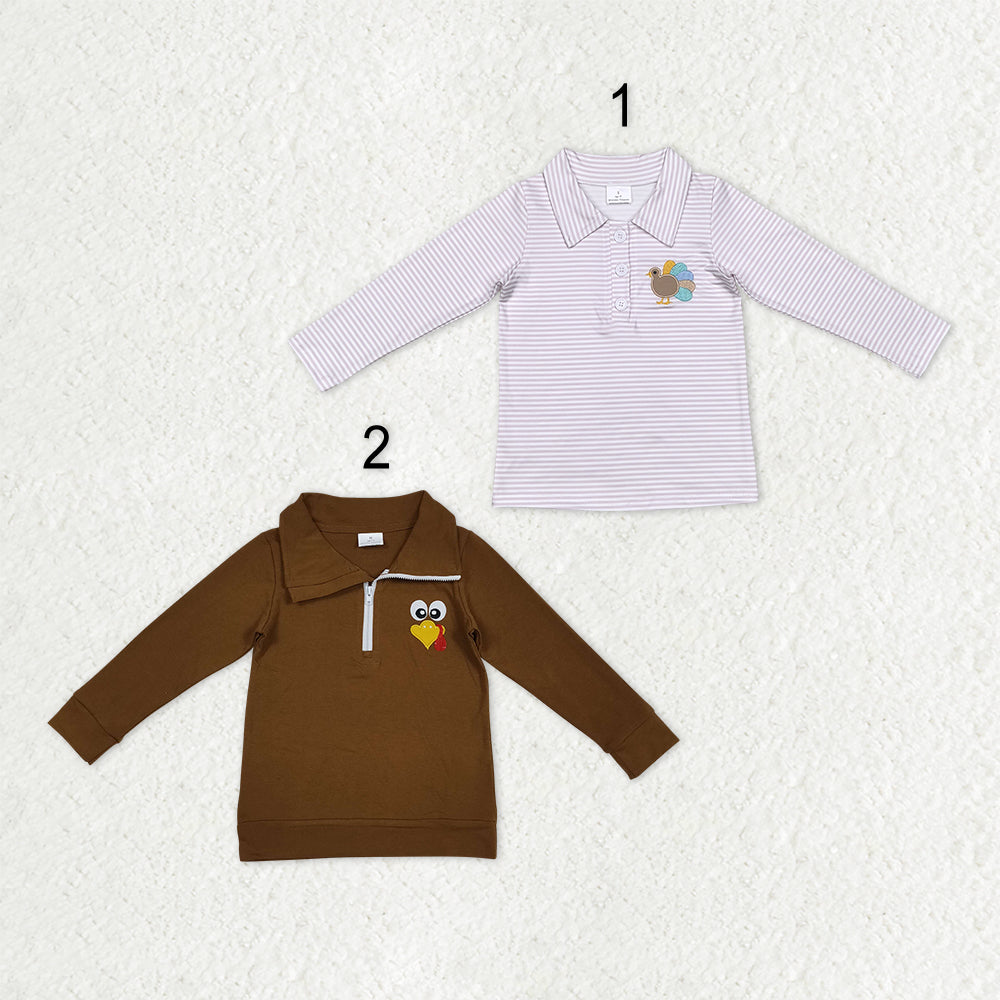 Sibling Baby Boys Embroidery Turkey Thanksgiving Zipper Pullovers Tops