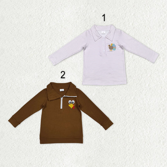 Sibling Baby Boys Embroidery Turkey Thanksgiving Zipper Pullovers Tops