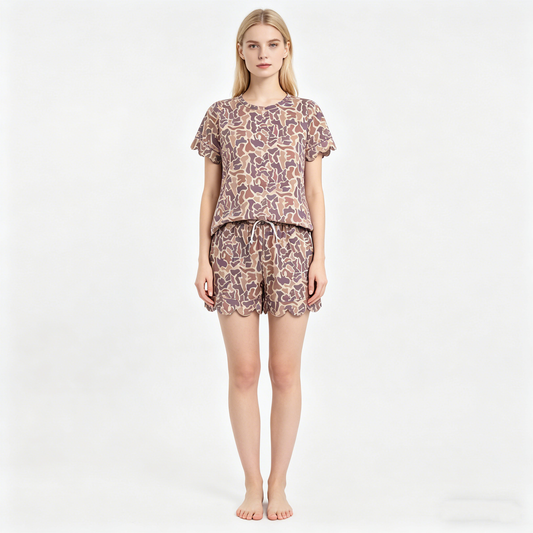 Adult Women Southern Khaki Camo Top Pockets Short Scallop Clothes Sets