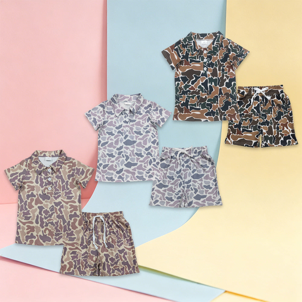 USA Shop Sibling Baby Boys Southern Camo Button Polo Shirt Pockets Short Clothes Sets