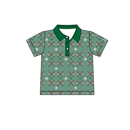 Preorder (moq 5)Baby Boys Short Sleeve Baseballs Button Team Polo Shirts Top