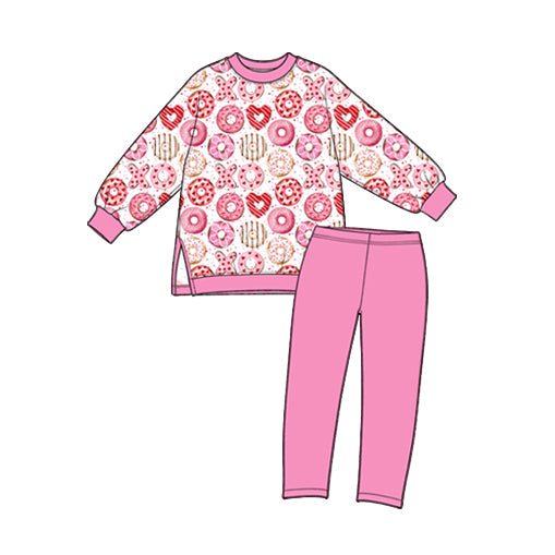 Preorder (moq 5) Baby Girl Clothes Donut Heart Sweet Treat Mixed Print Long Sleeve Tunic Top Legging Pant Set