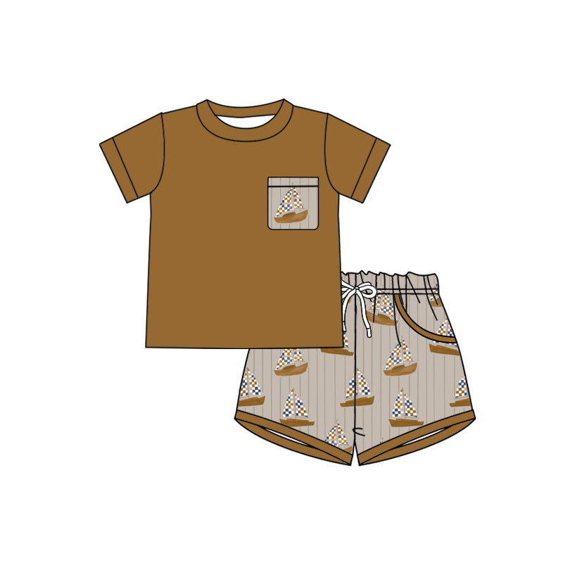 Preorder (moq 5)Baby Boys Shirts Top Boats Stripe Pockets Clothes Sets