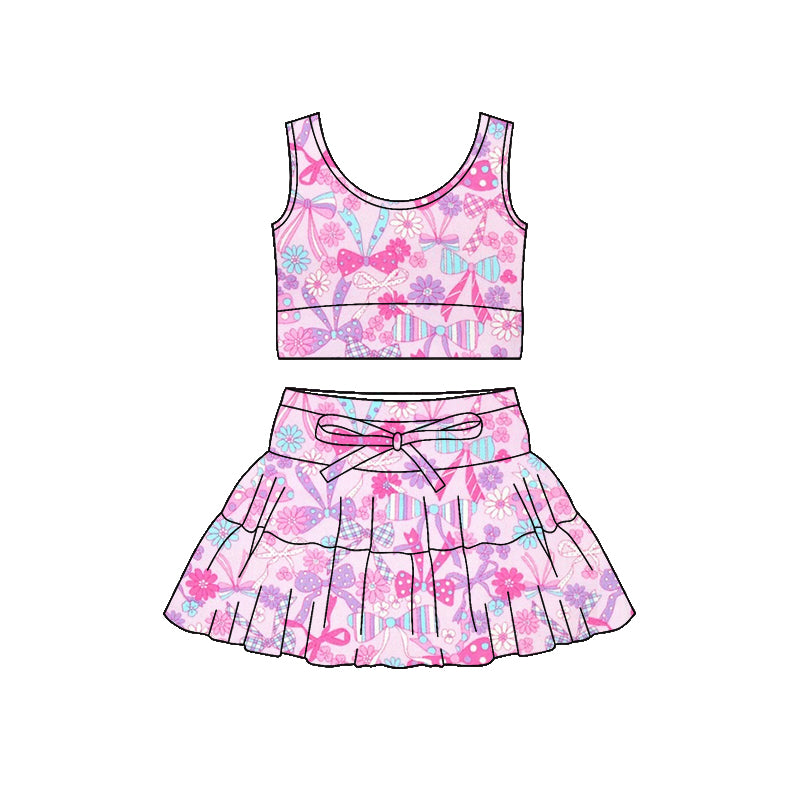 Preorder (moq 5)Baby Girls Sleeveless Colorful Flower Bows Vest Top Skirt Shorts Clothes Sets