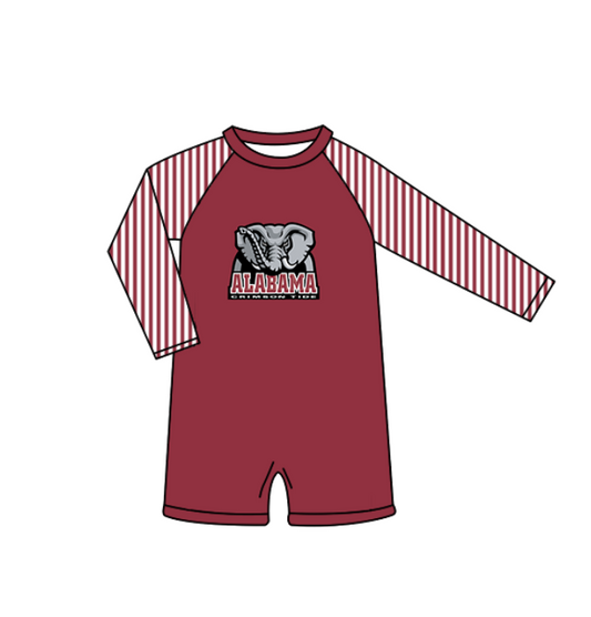Preorder moq 5 Baby Boys Red Stripe Long Sleeve Alabama Team Swimsuits