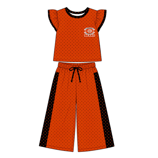 Preorder (moq 5)Baby Girls Flutter Sleeve Polka Dots Top Flare Pants Team Clothes Sets