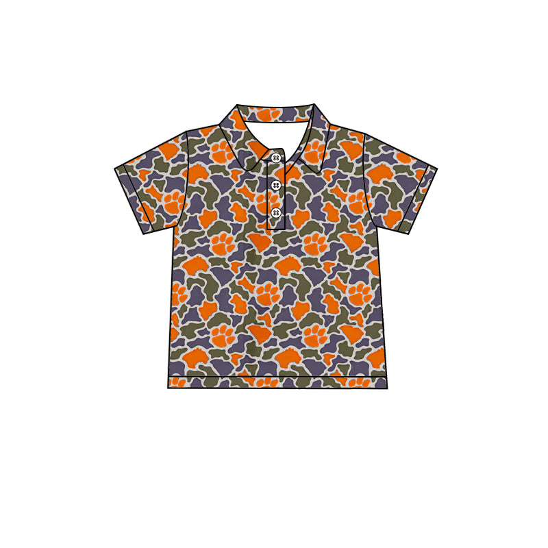 Preorder (moq 5)Baby Boys Southern Orange Camo Pawls Team Button Polo Shirts Top
