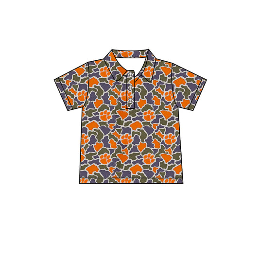 Preorder (moq 5)Baby Boys Southern Orange Camo Pawls Team Button Polo Shirts Top