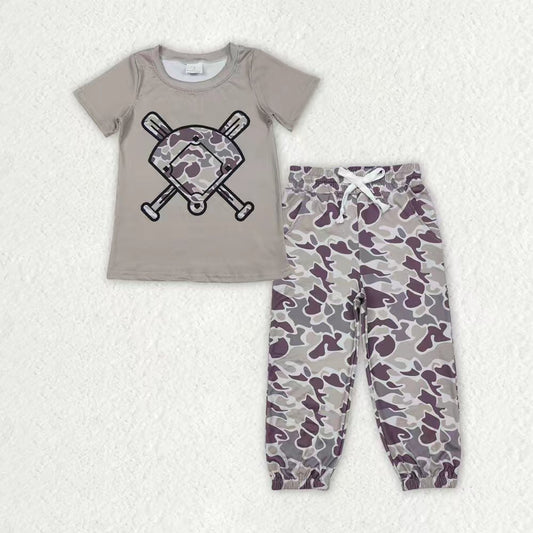 Baby Boys Southern Grey Camo Baseballs Top Pockets Jogger Pants Team Clothes Sets