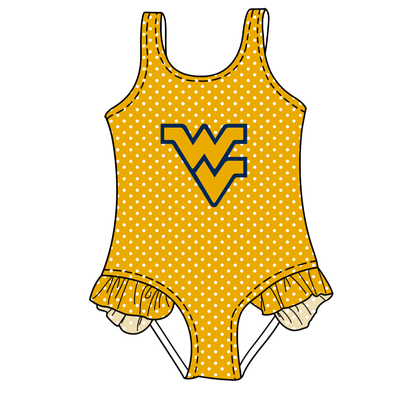Preorder moq 5 Baby Girls Sleeveless Yellow Polka Dots WV Team Swimsuits