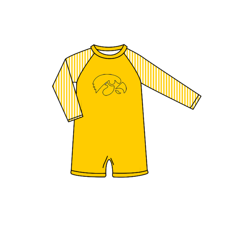 Preorder moq 5 Baby Boys Yellow Stripe Long Sleeve Eagles Team Swimsuits
