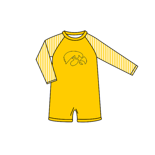 Preorder moq 5 Baby Boys Yellow Stripe Long Sleeve Eagles Team Swimsuits