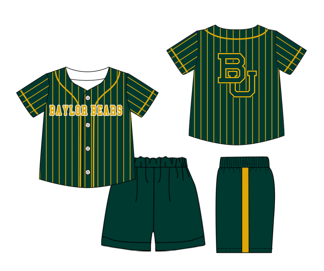 Preorder (moq 5)Baby Boys Yellow Stripe Baylor Bears Button Top Shorts Team Clothes Sets