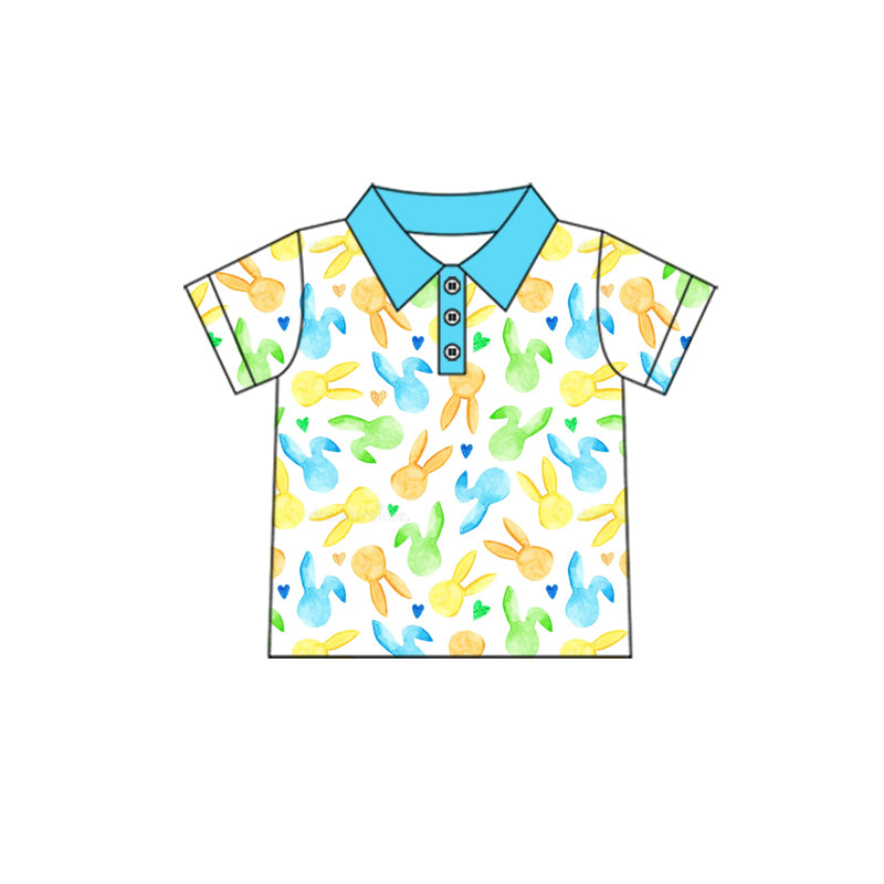 Pre-order(moq5) Boys Clothes High-Quality Easter Bunny Print Short Sleeve Polo Shirt