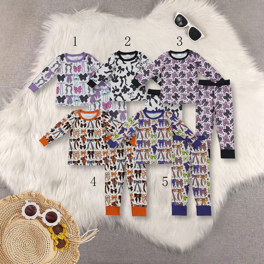 Sibling Baby Girls Colorful Bows Stars Top Pants Halloween Pajamas Clothes Sets