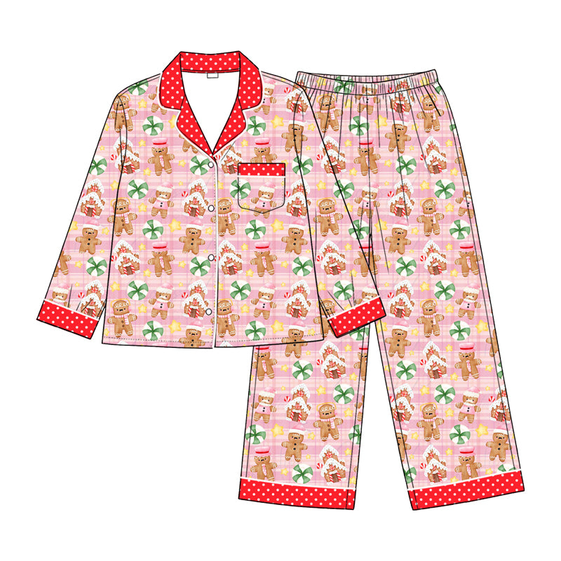 Preorder(moq 5) Girls Christmas Pajamas Set Long Sleeve Button Down Xmas Kids clothing set