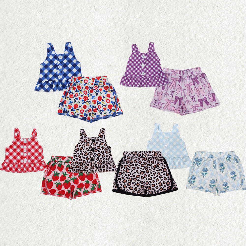 Sibling Baby Girls Summer Straps Button Top Floral Shorts Clothes Sets