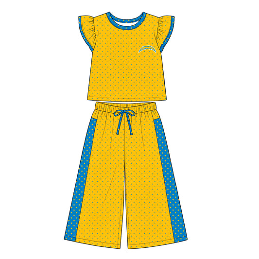 Preorder (moq 5)Baby Girls Flutter Sleeve Polka Dots Top Flare Pants Team Clothes Sets