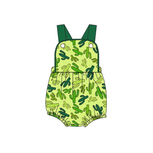preorder(moq 5) Baby Boys Strap Green Cactus Plaid Western Rompers