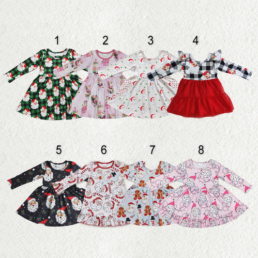 Sibling Baby Girls Santa Candy Cane Plaid Christmas Ruffle Knee Length Dresses