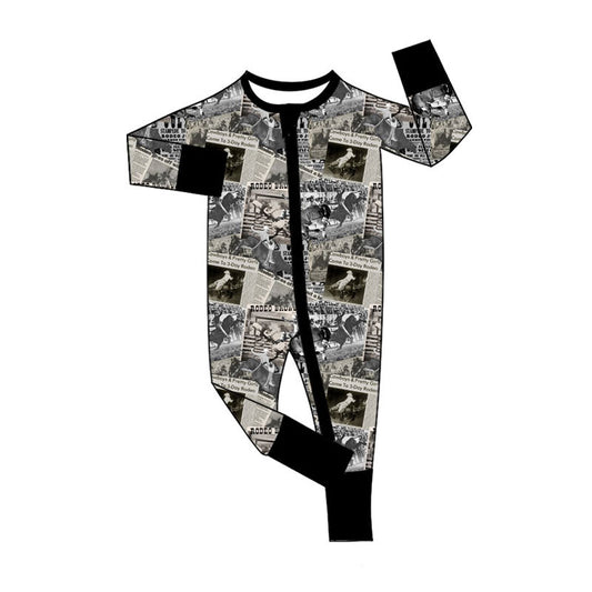 Preorder (moq 5)Baby Boys Horse Rodeos Western Two Way Zip Convertible Rompers