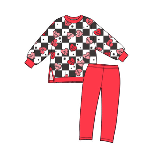 Preorder (moq 5) Baby Girl Clothes Checkered Love Heart Mixed Print Long Sleeve Tunic Top Legging Pant Set