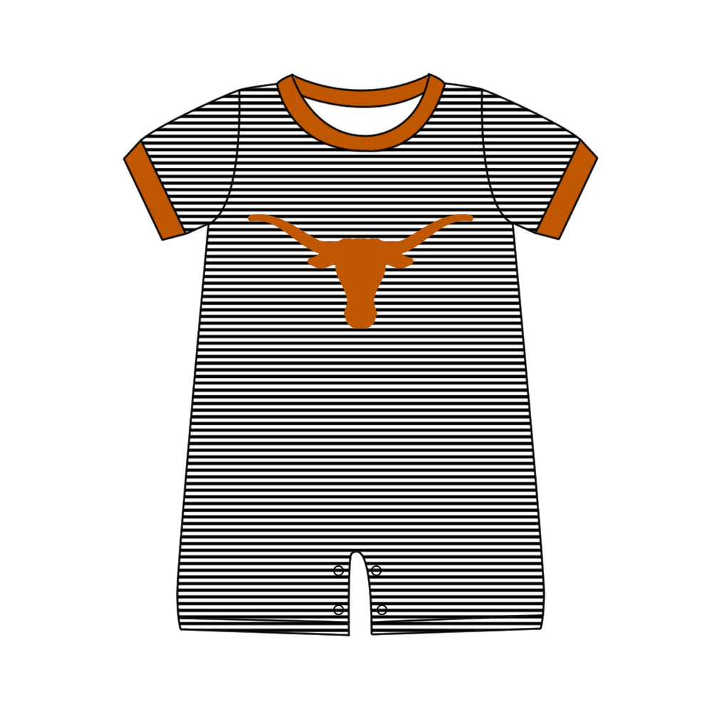 Preorder (moq 5)Baby Boys Black Stripe Bull Skulls Team Shorts Rompers
