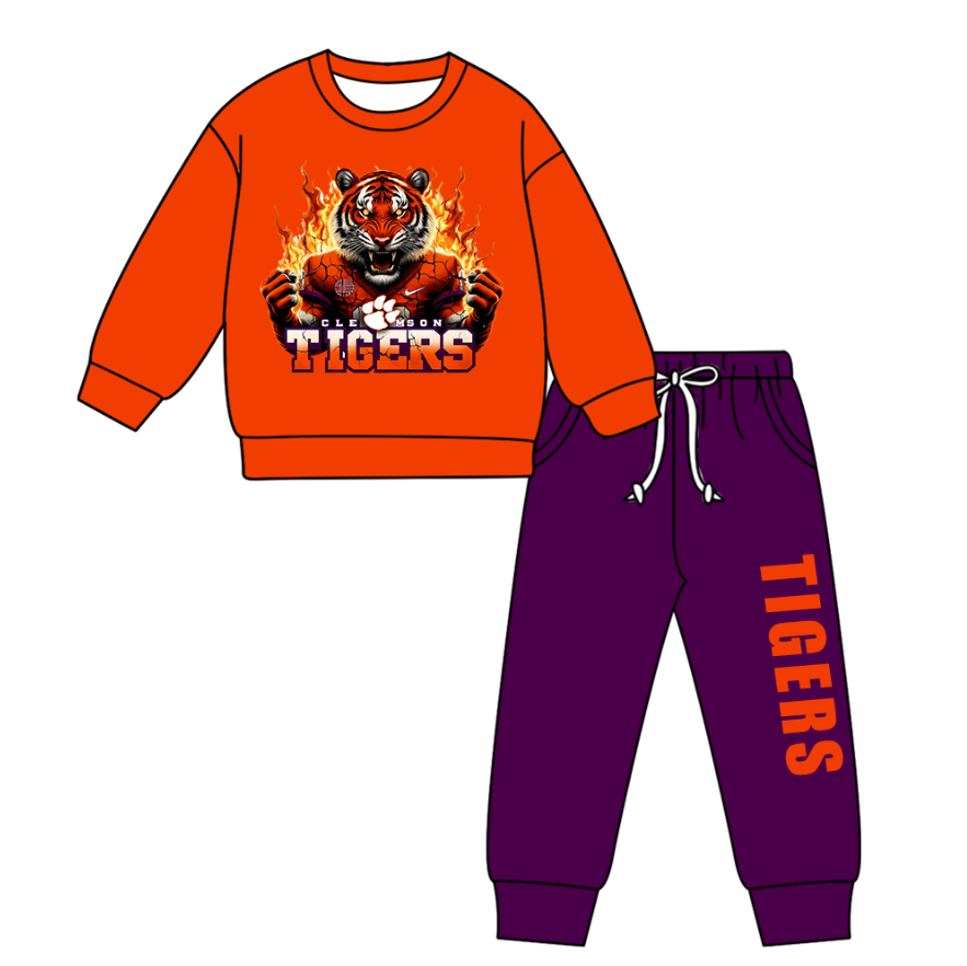 Preorder(moq 5) Baby Boys Tigers Red Top Pockets Jogger Pants Team Clothes Sets