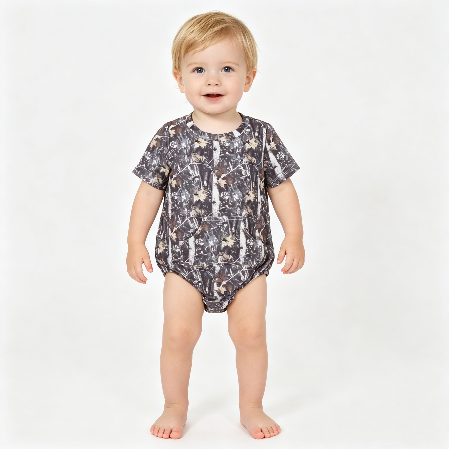 Baby Boys Short Sleeve Southern Leaves Camo Pockets Rompers