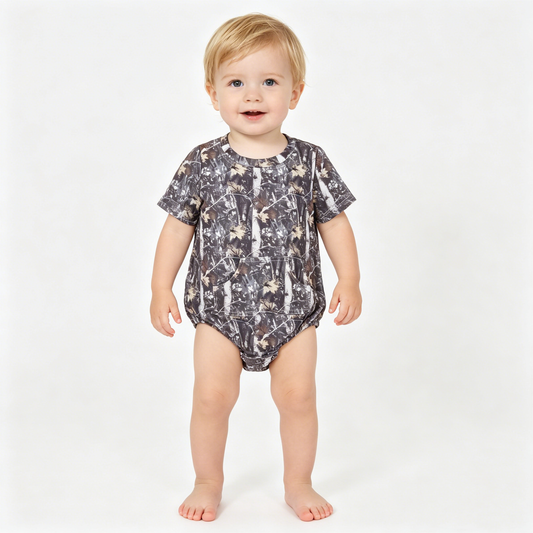 Baby Boys Short Sleeve Southern Leaves Camo Pockets Rompers