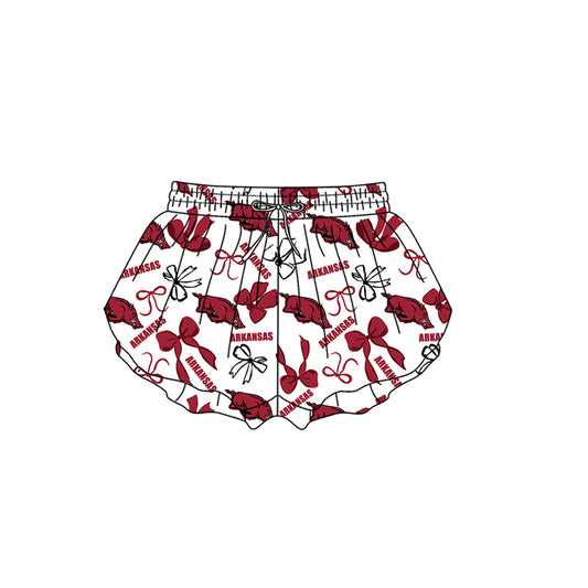 Preorder (moq 5)Baby Girls Arkansas Bows Team Ruffle Shorts Bottom