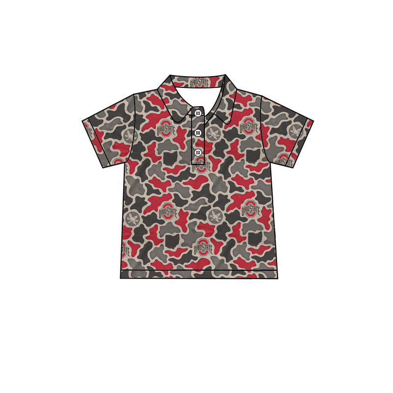Preorder (moq 5)Baby Boys Southern Red Camo Ohiostate Team Button Polo Shirts Top