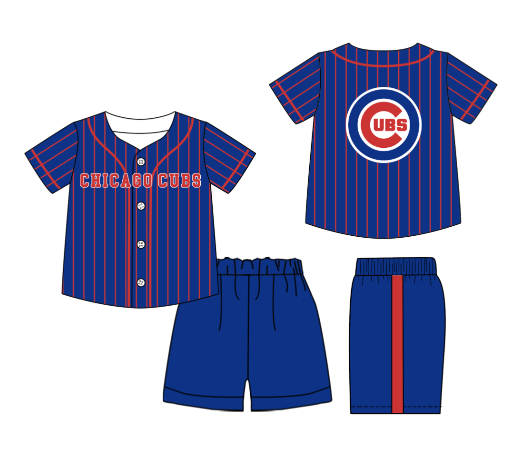 Preorder (moq 5)Baby Boys Red Stripe Chicago Cubs Button Top Shorts Team Clothes Sets
