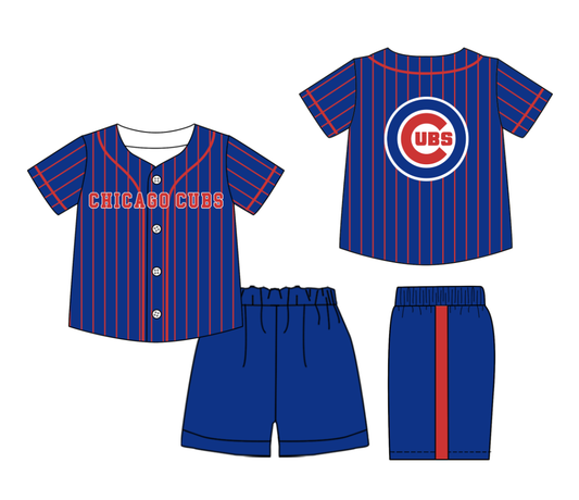 Preorder (moq 5)Baby Boys Red Stripe Chicago Cubs Button Top Shorts Team Clothes Sets