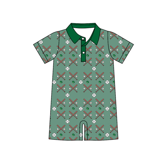 Preorder (moq 5)Baby Boys Short Sleeve Baseballs Button Team Shorts Rompers