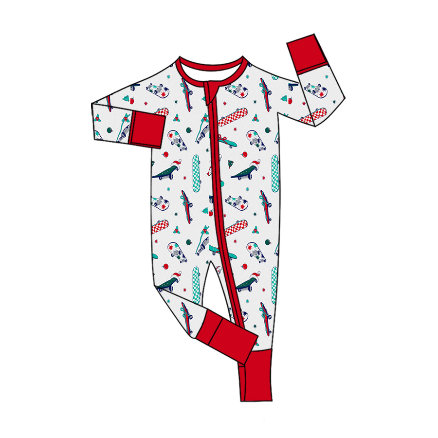 Preorder (moq 5) Baby Boys Trees Holly Christmas Two Way Zip Convertible Rompers