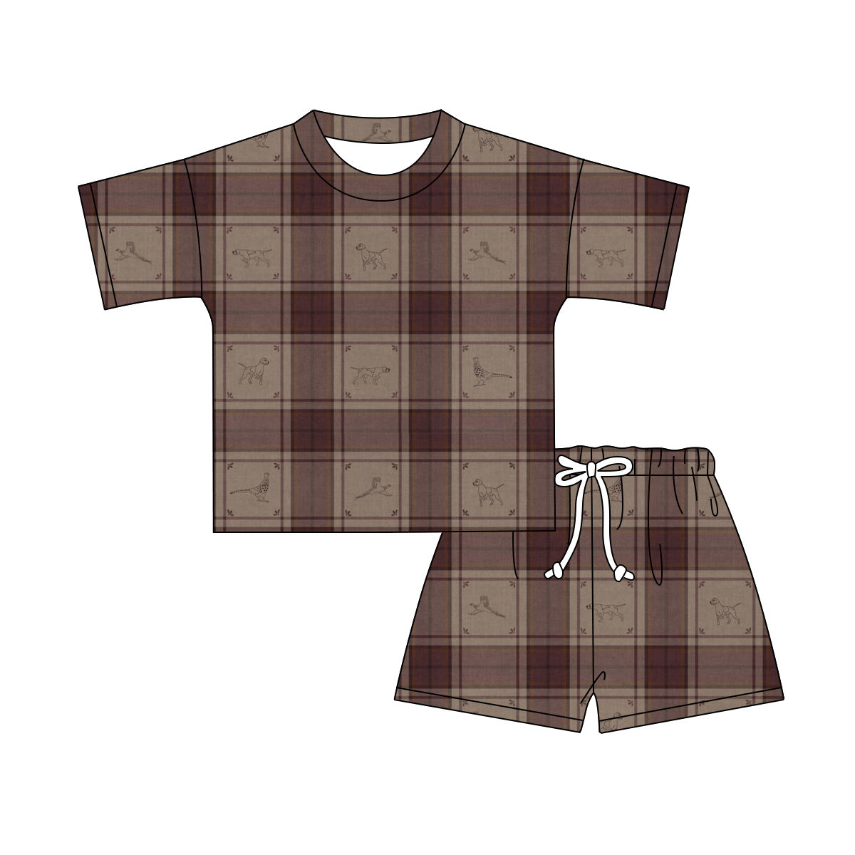 Preorder moq 5 Baby Girls Short Sleeve Dogs Ducks Top Short Hunting Clothes Sets