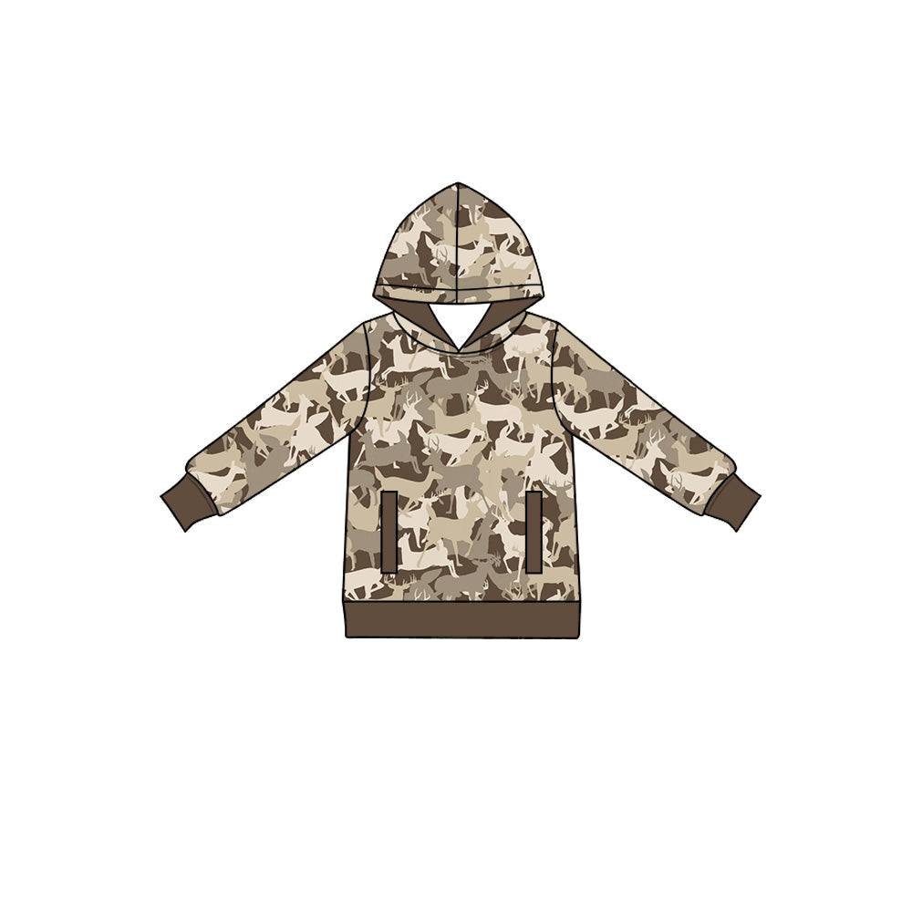 Preorder (moq 5) Baby Boys Khaki Deer Camo Hunting Pockets Hoodies Top