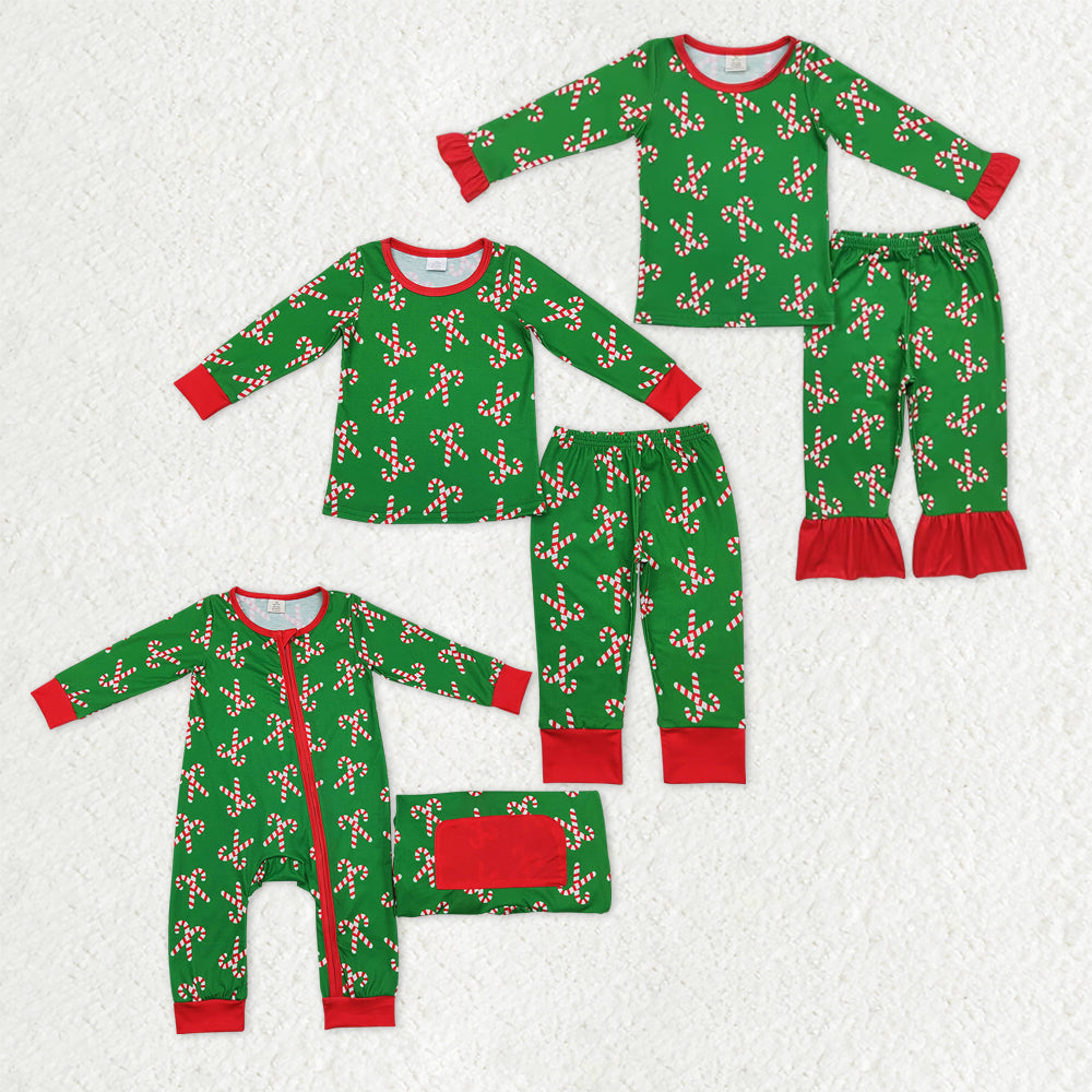 Sibling Baby Boys Girls Christmas Candy Cane Pant Pajamas Sets Zipper Footie Rompers