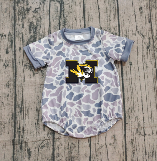Preorder (moq 5)Baby Boys Grey Camo M Tigers Team Rompers