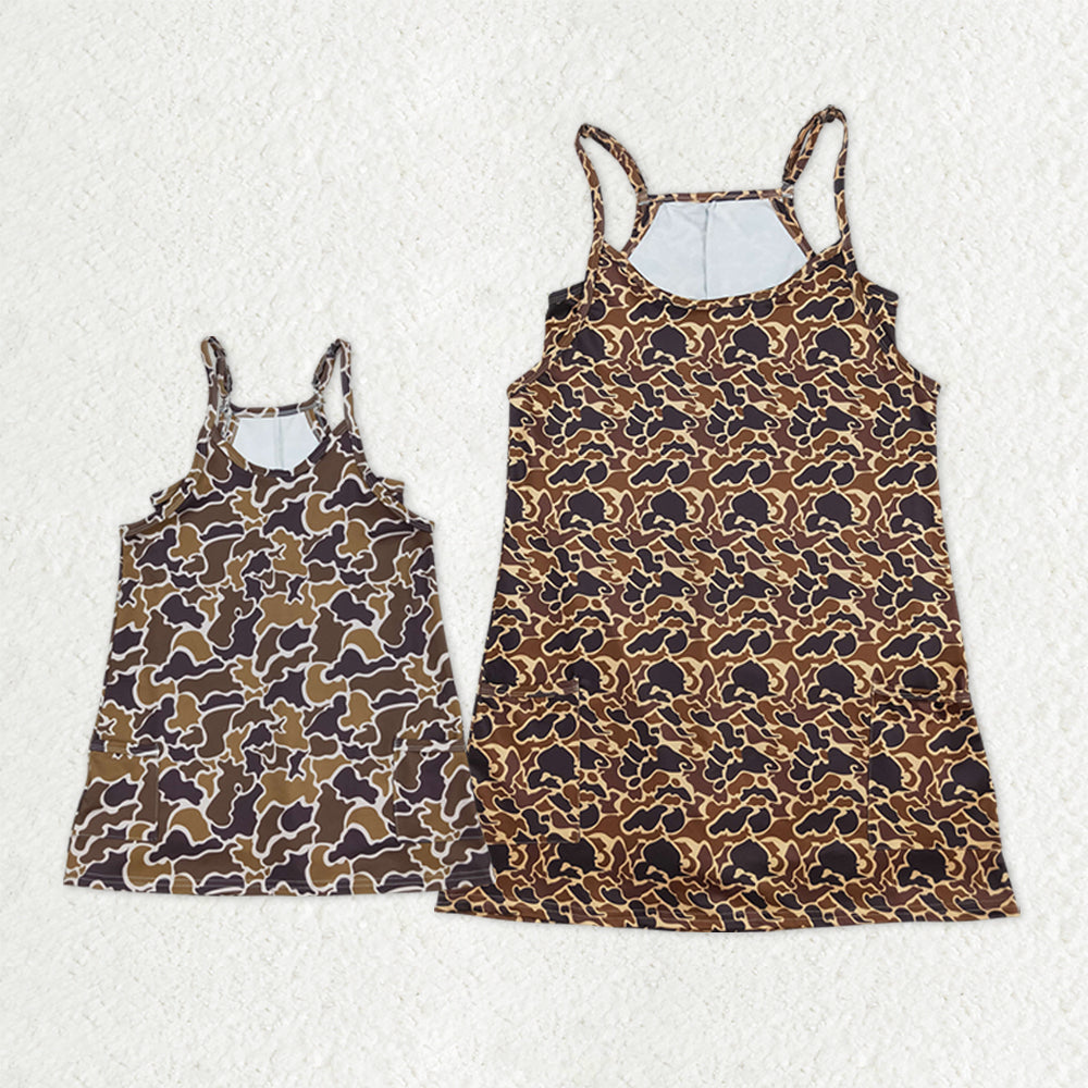 Mama And Me Strap Camo Pockets Yoga Shorts Dresses