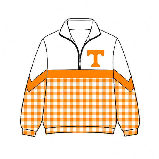 Preorder (moq 5)Baby Boys Orange Checked T Team Zip Pullovers Top