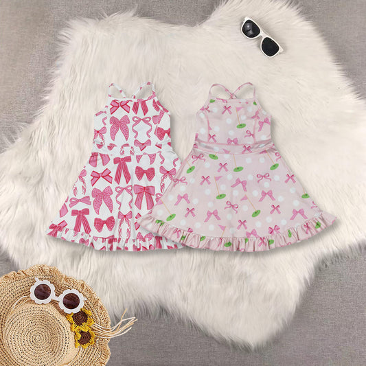Sibling Baby Girls Strap Bows Golf Plaid Activity Wear Yoga Knee Length Dresses