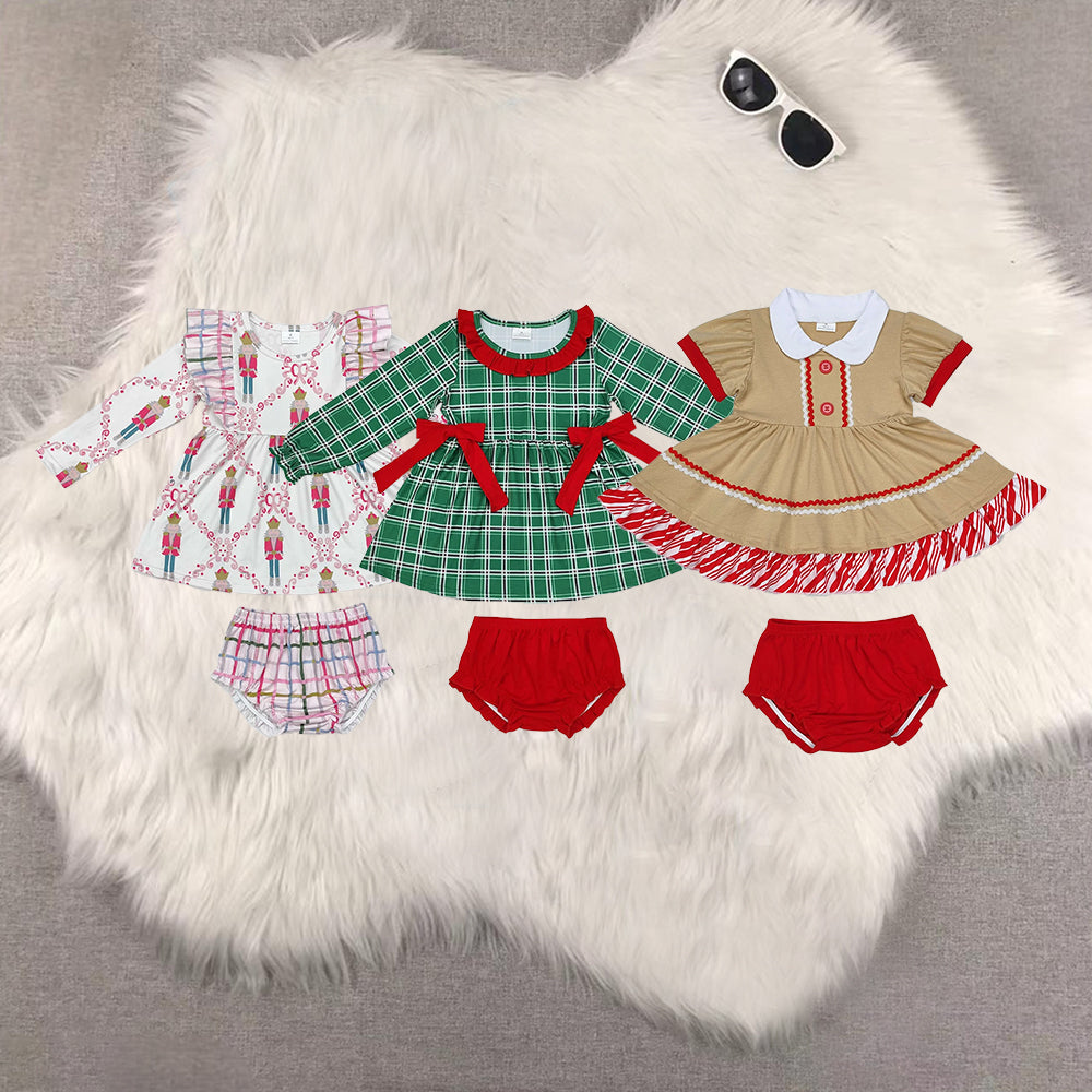 Sibling Baby Girls Christmas Soldier Candy Cane Tunic Top Bummies Clothes Sets