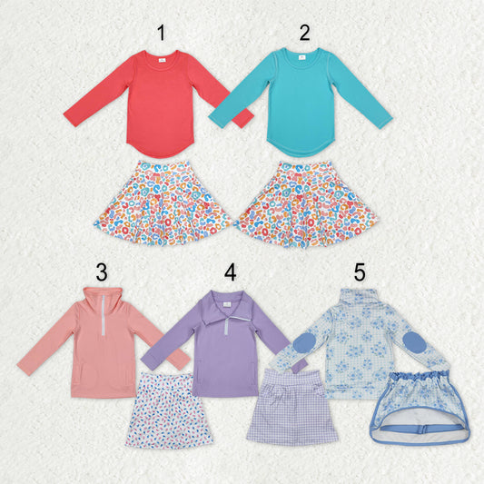 Sibling Baby Girls Zipper Pullovers Shirts Top Floral Skorts Yoga Sets