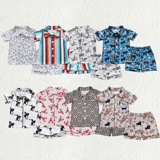 Sibling Baby Boys Button Top Shorts Summer Western Pajamas Sets