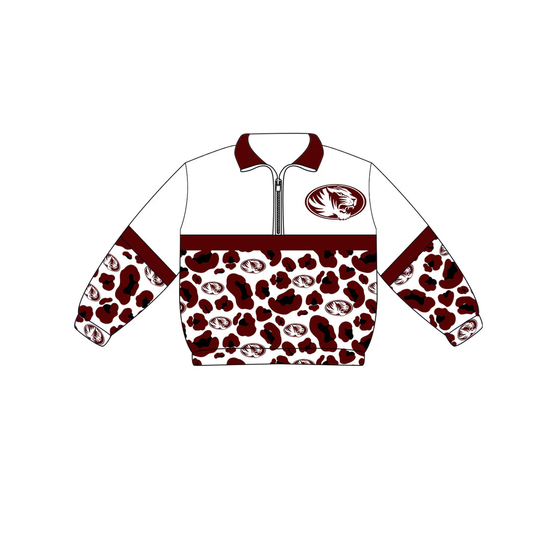 Preorder (moq 5)Baby Boys Long Sleeve Red Leopard Silsbee Tigers Team Zip Pullovers Tops