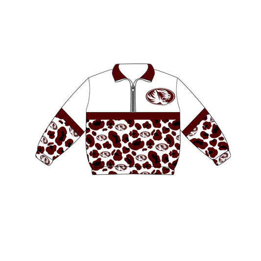 Preorder (moq 5)Baby Boys Long Sleeve Red Leopard Silsbee Tigers Team Zip Pullovers Tops